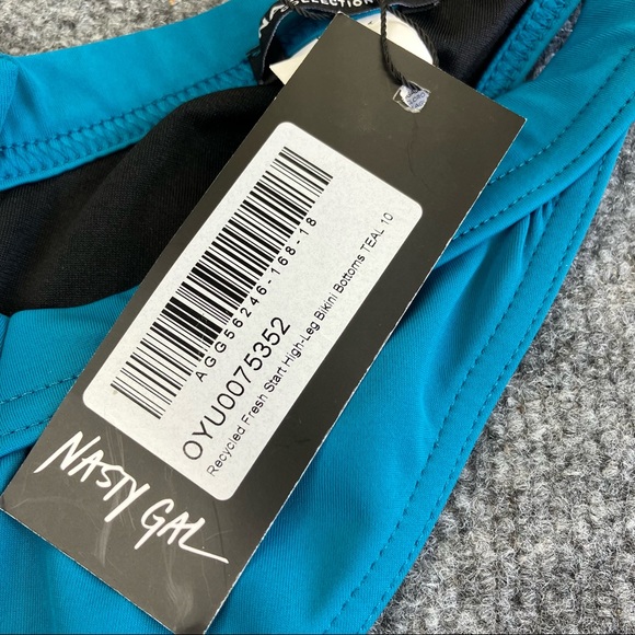 Nasty Gal Recycled Fresh Start High-Leg Bikini Bottoms TEAL size 10 - Picture 3 of 8